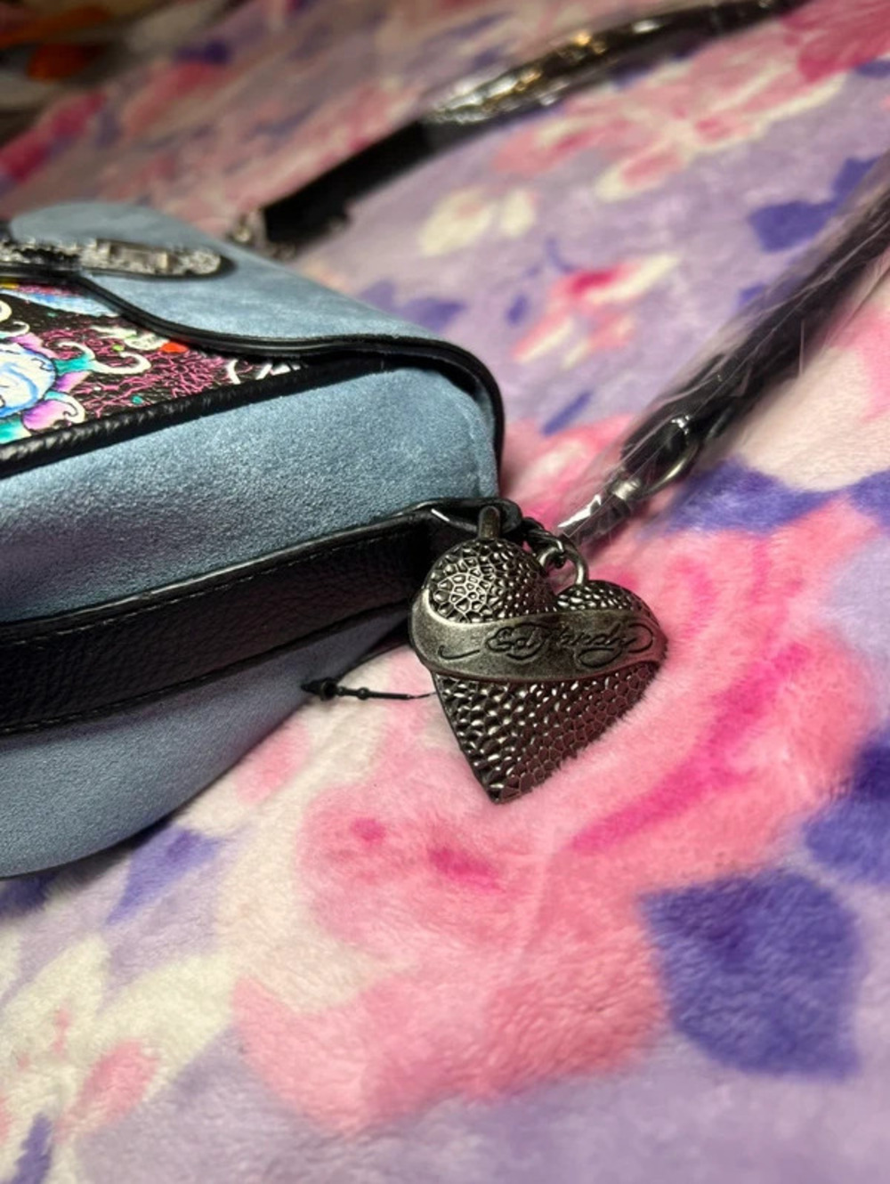 Ed Hardy Y2K Skull Rhinestone Shoulder Bag Tattoo Purse New - Picture 3 of 6
